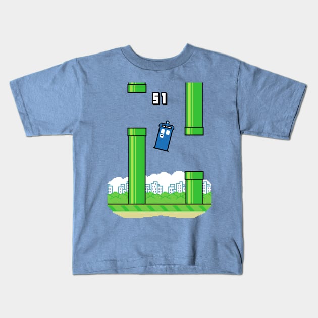 Flappy Tardis Kids T-Shirt by BrayInk